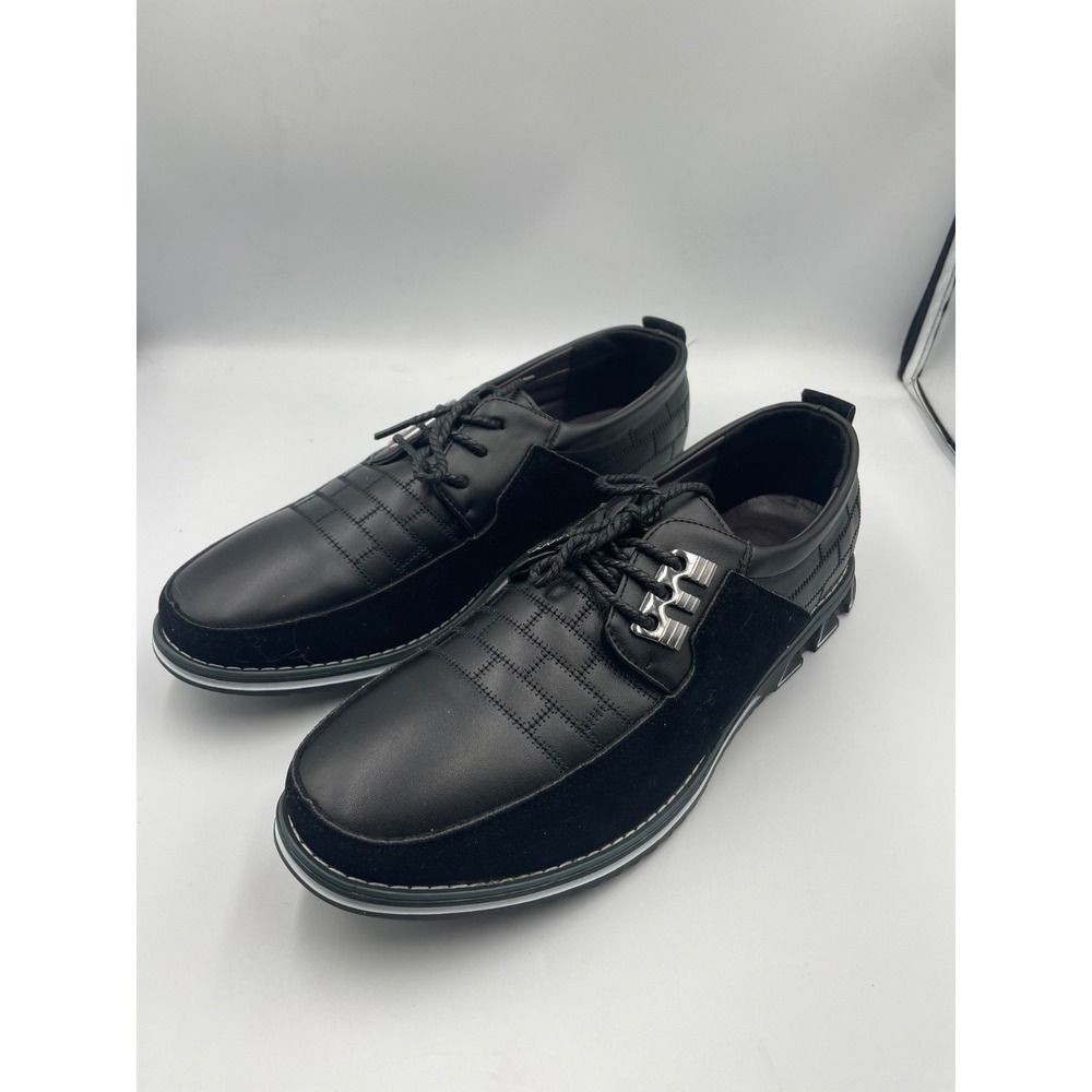 Gatsby Oxford Men's EU 49 Black Faux Leather Lace Up Orthopedic Dress Shoes